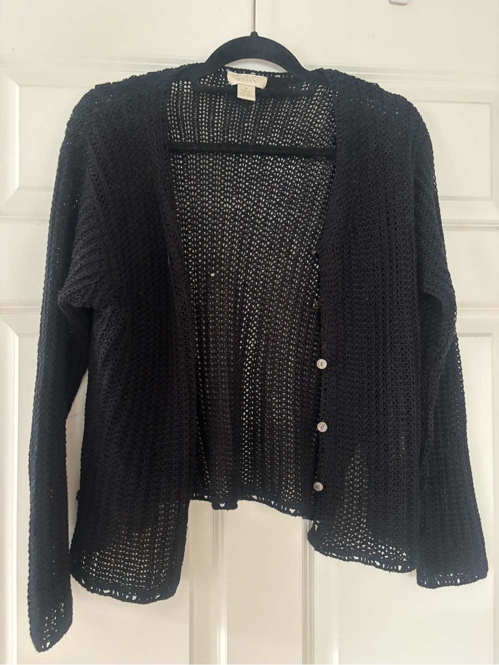 J. Jill Black Open Knit Button-Front Cardigan